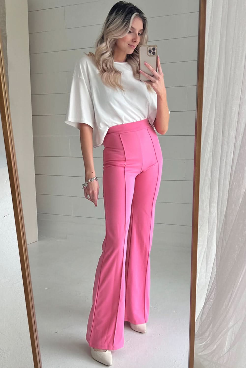 Sachet pink high-waisted flares - Love Salve